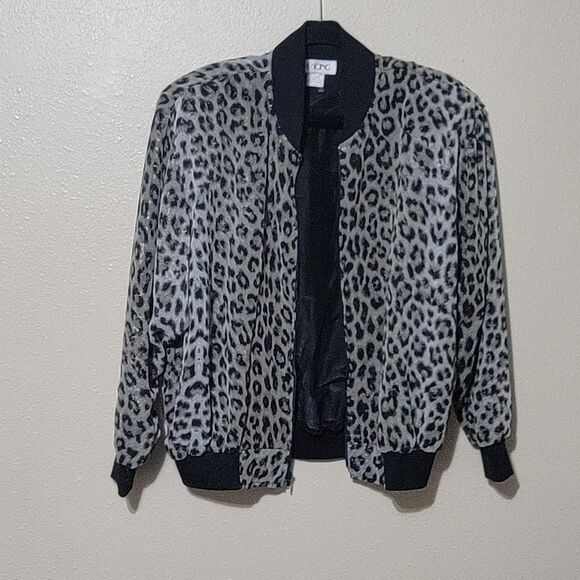 Vintage The Icing Leopard Print Glitter Bomber Jacket – Size 1 (Fits L/XL) - Picture 2 of 5